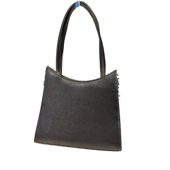 Vintage Black Satin Evening Bag Cascading Beaded Pearl Detail Double Handle Form - Picture 3 of 7